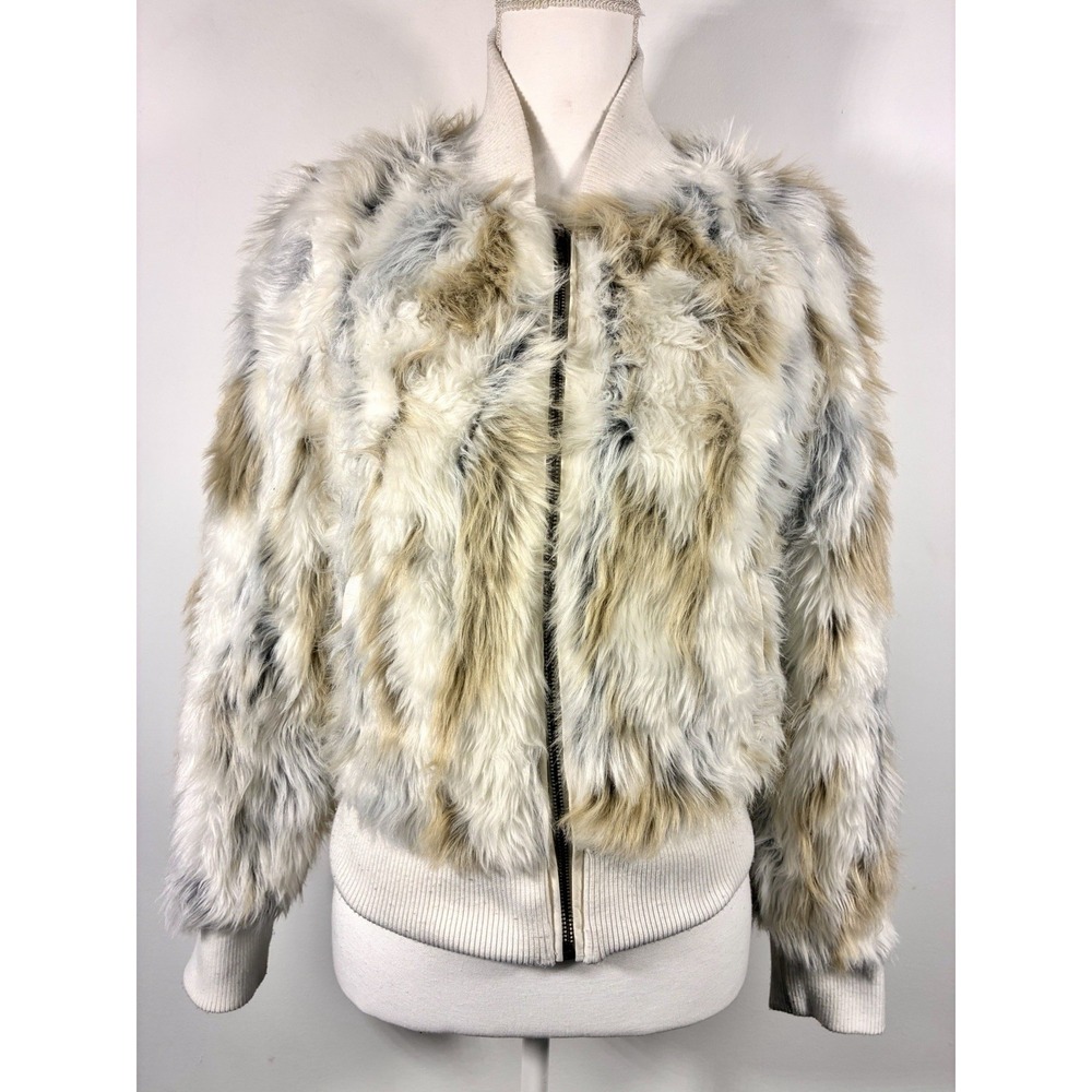 Womens Y2K Shaggy Faux Fur Jacket Size S Coat Edgy Rave Streetwear Statement